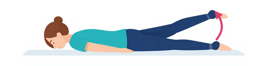 Illustration : Allongé sur le côté, la tête posée sur le bras, la jambe du dessus tendue soulevée à 30 à 40 centimètres