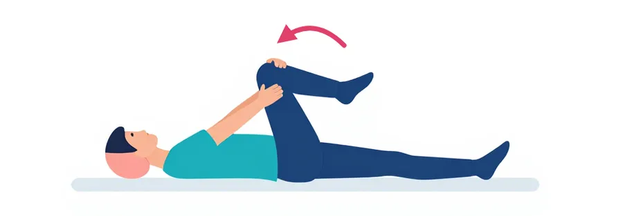 Illustration : allongé sur le dos, on ramène les genoux vers la poitrine avec les mains.