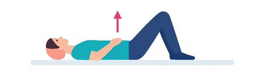 Illustration : Allongé sur le dos, genoux fléchis, pieds à plat, les deux mains posées sur le ventre qui se gonfle